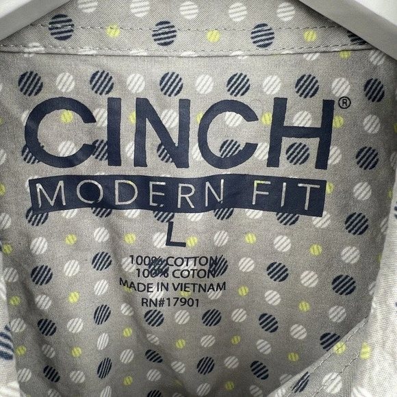 Cinch Long Sleeve Shirt Button Down 100% Cotton Pocket Logo Circle Print Men’s L - Picture 7 of 8